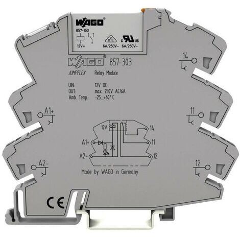 WAGO 857-303 Module relais Tension nominale: 12 V/DC Courant de commutation (max.): 6 A 1 inverseur (RT) 1 pc(s)
