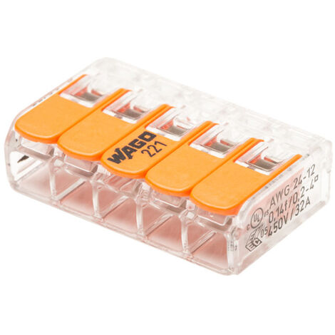Wago – Borne de connexion automatique 5 entrées 25mm² – CAGE CLAMP® pour fils souples et rigides – Tension 405V, courant 32A