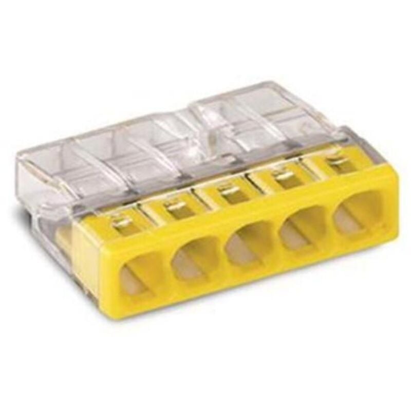 Toolland - borne pour boîte de dérivation compact - pour conducteurs rigides - max. 2,5 mm² - 5 conducteurs - couvercle jaune