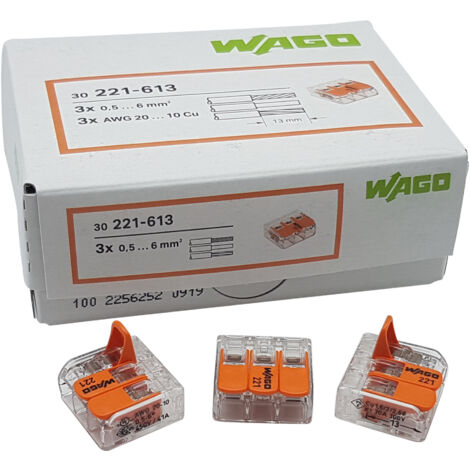WAGO GmbH& Co. KG Compact-Verbindungsklemme 3-Leiter bis 6qmm 221-613 30 Stk