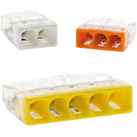 Wago – Lot de 100 bornes série 2273 – Connexion rapide 0,5 à 2,5 mm² – Tension 450V – Courant 24A – Configuration 2/3/5 entrées