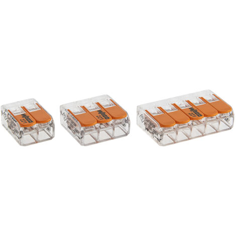 Wago – Pack de 40 bornes de connexion automatique 2,3 et 5 entrées – Type CAGE CLAMP® – Courant 32A – Tension 405V – Raccordement 0.14 à 4 mm²