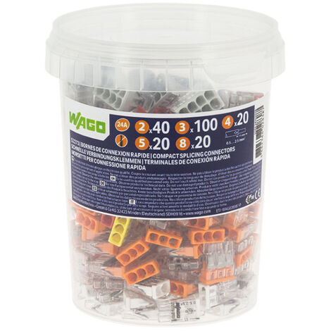 Wago – Pot de 200 bornes de connexion automatique S2273 – Type PUSH WIRE® – 1 à 2.5 mm² – Tension 400V – Courant 24A – Surtension 4kV