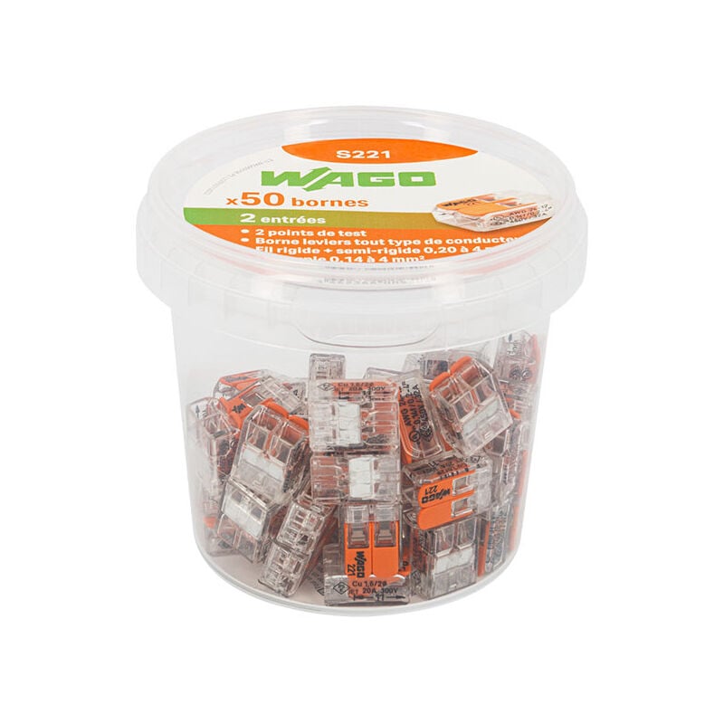 Wago - Pot de 50 bornes de connexion automatique 2 entrées S221