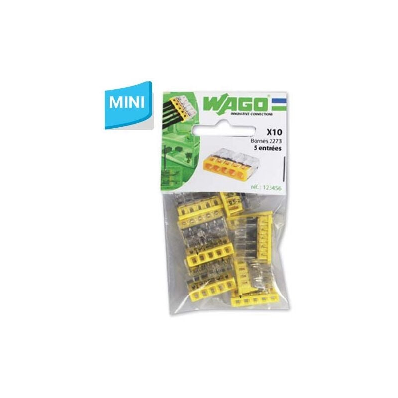 S2273 10 mini bornes de connexion rapide 5 entrées pour fils rigides - 2273-205 WAG268331 - Wago