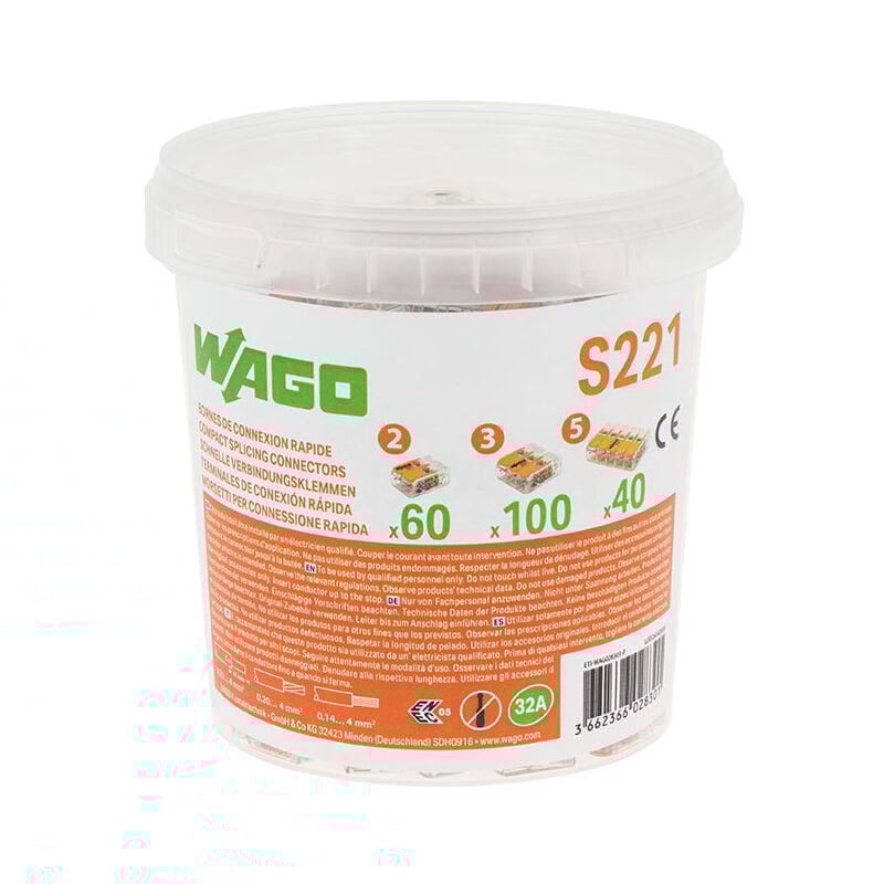 Seau de 200 bornes de connexion automatique S221 2,3 et 5 entrées - WAGO