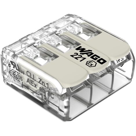 WAGO Terminali di collegamento 221-683  3 conduttori, fino a 6 mm², 30 pezzi, connettori per cavi COMPACT con leve per tutti i tipi di conduttori in tutto il mondo, sicurezza delle applicazioni