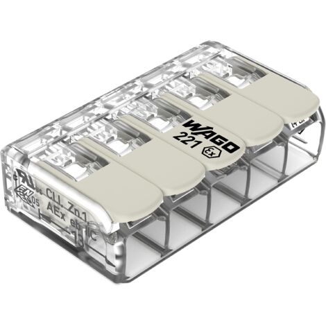 WAGO Terminali di collegamento 221-685  5 conduttori, fino a 6 mm², 15 pezzi, connettori per cavi COMPACT con leve per tutti i tipi di conduttori in tutto il mondo, sicurezza delle applicazioni