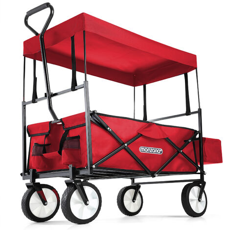 Wagon Cart Trolley with Collapsible Canopy Garden Transport Portable Trailer