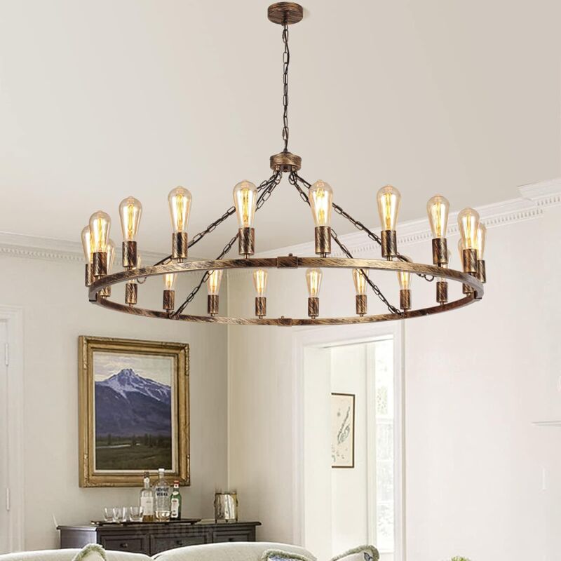 Image of Wagon Wheel Chandelier,20 Lights Bronze Rustic&hellip;