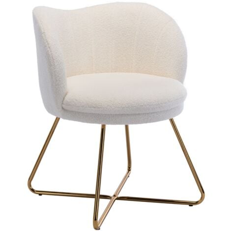 WAHSON OFFICE CHAIRS Wahson Accent Chair in Faux Fur Modern Occasional Tub Chair Elegant Vanity Chair with Gold Crossed Legs for Bedroom Living Room, White