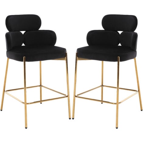 WAHSON OFFICE CHAIRS Wahson Bar Stools 2Pcs in Velvet Upholstered Modern Bar Chairs with Black Legs Counter Stools for Kitchen Home Pub, Black