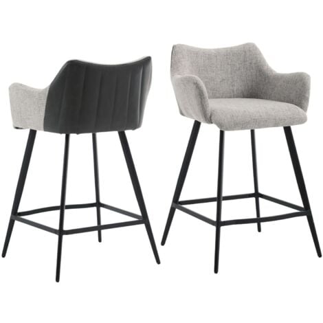 WAHSON OFFICE CHAIRS Wahson Bar Stools 2Pcs Upholstered in Linen Bar Chairs with Footrest Modern Breakfast Counter Stools for Home Bar Kitchen, Gray