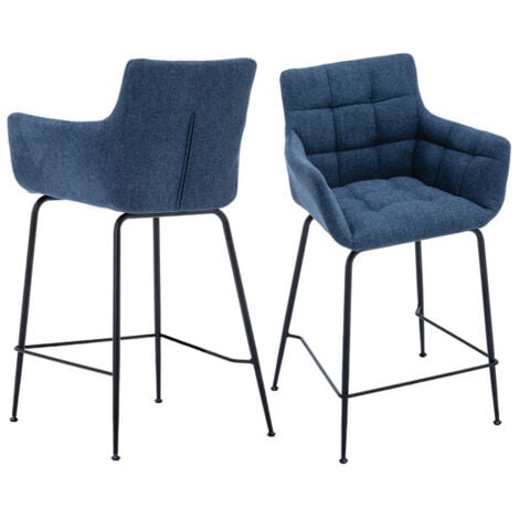 WAHSON OFFICE CHAIRS Wahson Barhocker 2er Set, Moderner Bistrohocker aus Handtuchstoff, Stühle mit Rückenlehne und Metallbeine für Küche, Blau