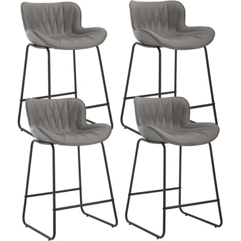 Wahson Barhocker 4er Set, Moderne Barstuhl aus PU-Leder für Kücheninsel mit Lehne, Thekenhocker mit Fußstütze Tresenhocker für Hausbar, Grau