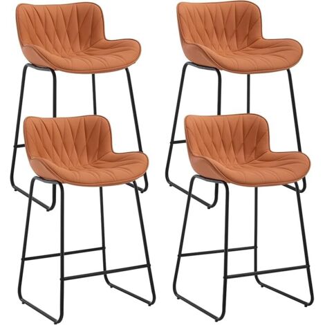 Wahson Barhocker 4er Set, PU-Leder Barstuhl mit Lehne Thekenhocker, Moderner Barhocker für Hausbar mit Fußstütze, Orange