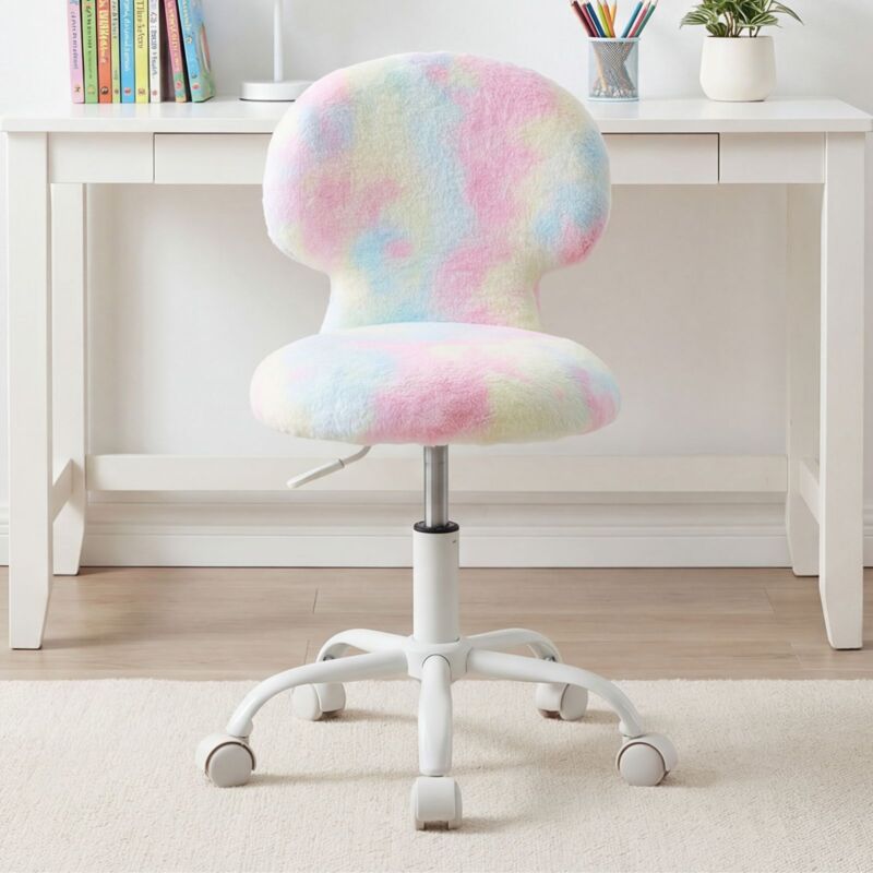Wahson Chaise Bureau Enfant en Fausse Fourrure, Chaise Pivotante Enfant pour Chambre, Chaise Bureau Fille Réglable en Hauteur, Rose
