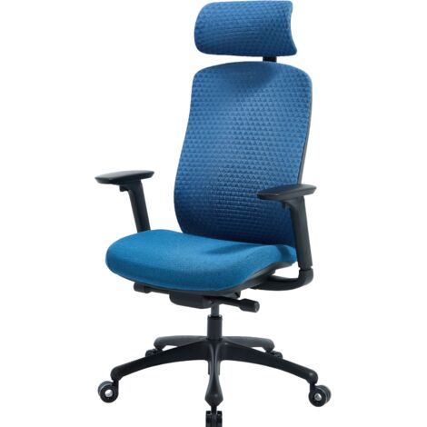 Wahson Chaise Bureau Pivotant à 360° avec Accoudoirs et Tête, Fauteuil Bureau Ergonomique avec roulettes, Bleu