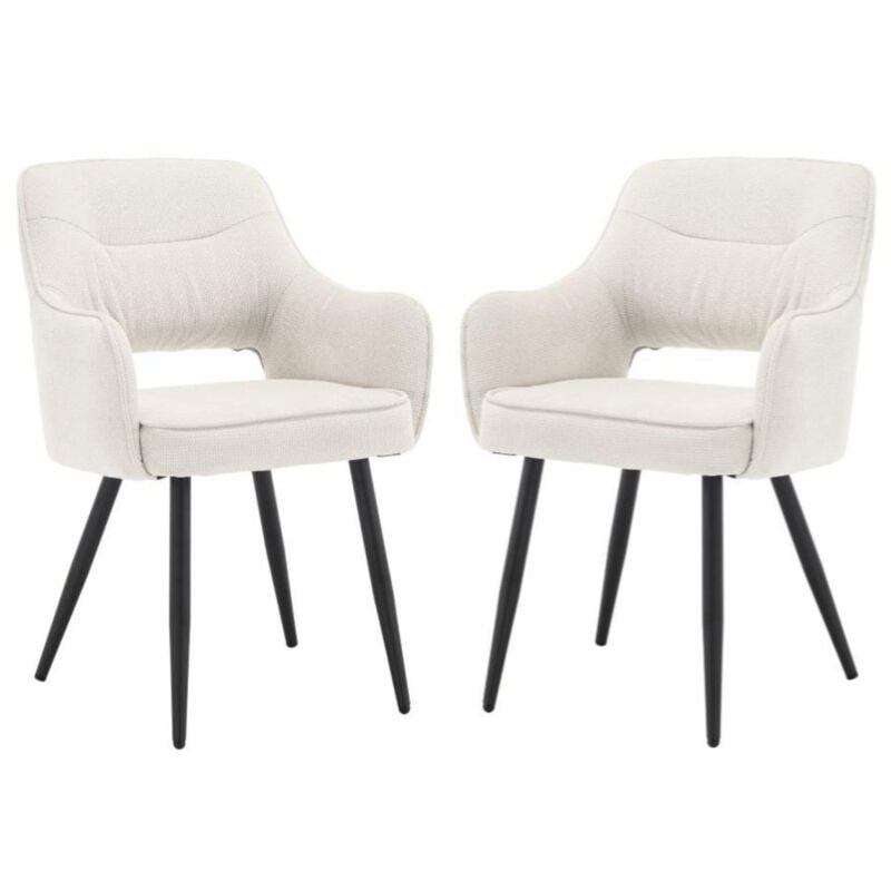 Chaise de Salle à Manger Classique Chaise avec Accoudoirs Chaise de Cuisine Lot de 2 Chaise salle a manger Pied Métal pour Restaurant, Beige