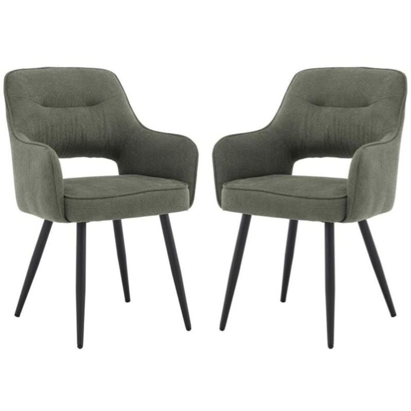 Chaise de Salle à Manger Classique Chaise avec Accoudoirs Chaise de Cuisine Lot de 2 Chaise salle a manger Pied Métal pour Restaurant, Vert