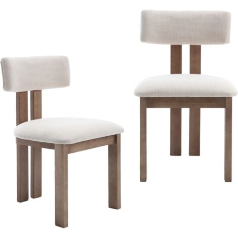 WAHSON OFFICE CHAIRS Wahson Chaise de Salle à Manger Lot de 2, Chaises de Cuisine en Bois sans Accoudoirs, Chaise Rembourrée en Lin pour Salon, Beige