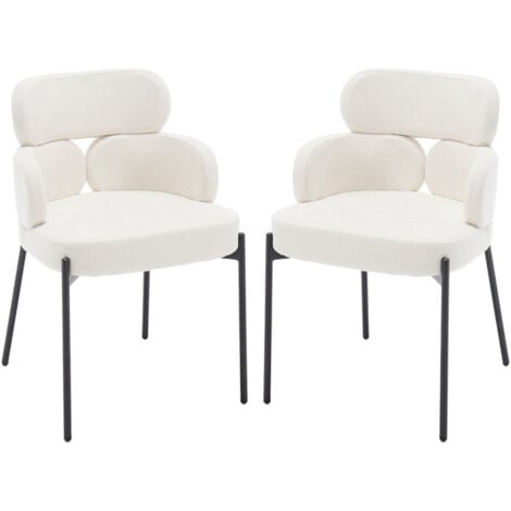 WAHSON OFFICE CHAIRS Modern Dining Chairs Set of 2 in Chenille Fabric Upholstered Kitchen Chairs with Black Metal Legs for Dining Living Room, Beige, Wahson