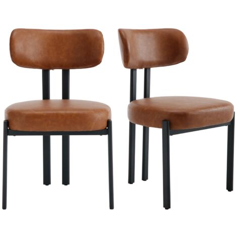Wahson Dining Chairs 2Pcs in PU Leather Upholstered Modern Kitchen Chairs with Metal Legs for Living Room Rastaurant Cafe, Brown