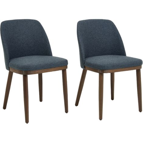 WAHSON Dining Chairs Set of 2 Linen Fabric Kitchen Chairs Vintage Simple Chairs with Wooden Legs Side Chairs for Living Room Restaurant, Blue