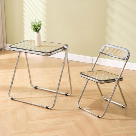 Wahson Esstisch und Stuhl Set, Conjunto de sillas plegables de comedor, Sillas de comedor de mimbre, Mesa auxiliar con patas metálicas, Color madera natural