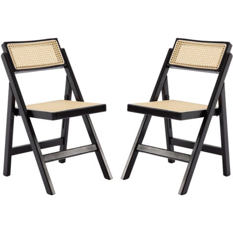 WAHSON OFFICE CHAIRS WAHSON Esszimmerstühle 2er Set Küche Klappstühle aus Rattan Vintage Küchenstühle Akzentstühle für Esszimmer und Wohnzimmer, Schwarz