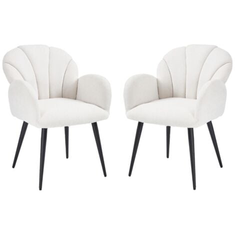 WAHSON OFFICE CHAIRS 2er Set Küchenstühle mit Armlehnen Stuhl Esszimmer Polsterstühle mit Metallgestell, Chenille, Weiß