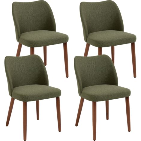 Wahson Esszimmerstühle 4er Set, Leinen Küchenstühle mit Rückenlehne, Holz Akzentstühle für Küche und Wohnzimmer, Grün