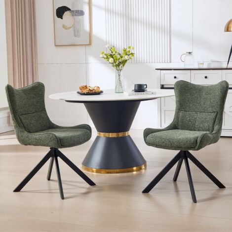 Wahson Esszimmerstühle drehbar 2er Set, 360°Drehstuhl Küchenstuhl aus Chenille Polsterstuhl mit Metallgestell für Esszimmer, Grün