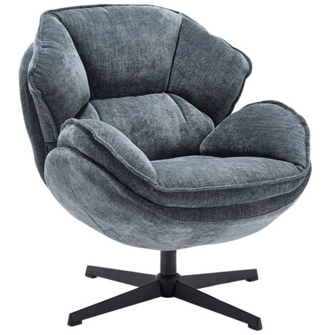 Wahson Fauteuil Relax en Chenille pour Salon, Fauteuil de Salon Pivotante Fauteuil Salon Moderne avec Coussin Epais, Cadre en Métal, Bleu