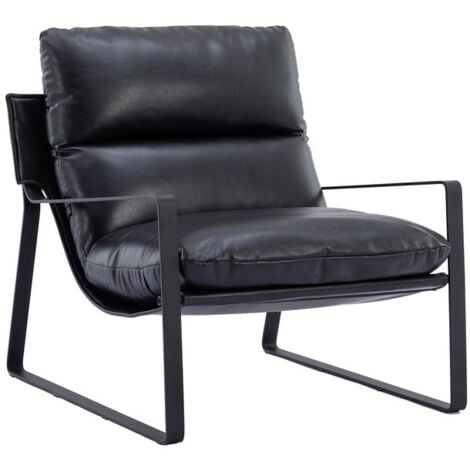 WAHSON OFFICE CHAIRS Fauteuil de Salon Confortable Chaise Relaxant avec Siège Épais Fauteuil Lounge de Structure Métal, Similicuir, Noir