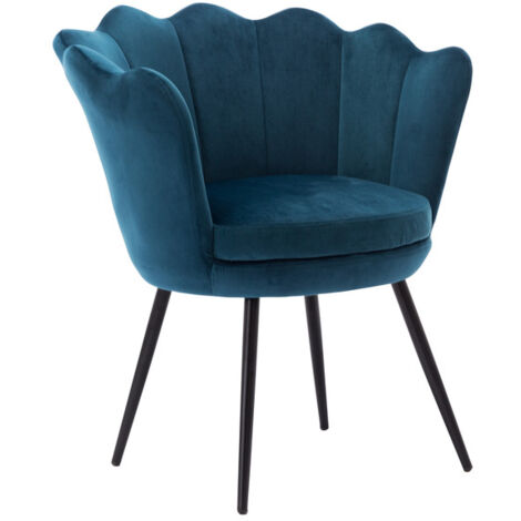Wahson Fauteuil Relax en Velours, Fauteuil de Salon Moderne Chaise Coquillage avec Pieds Métal Fauteuil Scandinave pour Chambre, Velours, Bleu Sarcelle