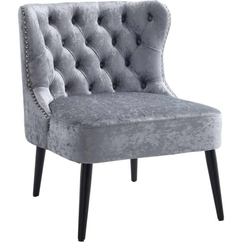Wahson Office Chairs - Wahson Fauteuil Velours avec Pieds en Bois Massif, Fauteutil de Salon sans Accoudoirs, Fauteuil Crapaud Pour Salon, Gris