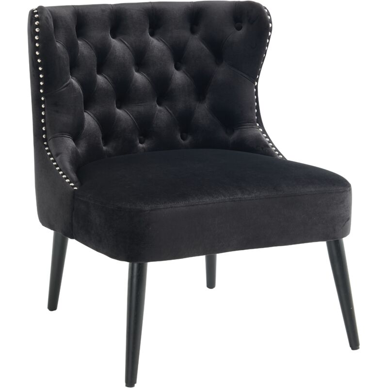 Wahson Office Chairs - Wahson Fauteuil Velours avec Pieds en Bois Massif, Fauteutil de Salon sans Accoudoirs, Fauteuil Crapaud Pour Salon, Noir