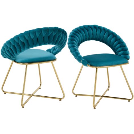 Wahson Juego de 2 Sillones de Terciopelo Suave con Respaldo Redondo Tejido para el Hogar Dormitorio Sala de Estar Café, Verde Azulado