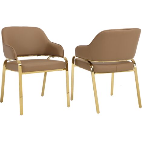 Wahson Lot de 2 Chaises, Chaises de Salle à Manger Modernes Chaises de Cuisine en Cuir PU avec Structure Métallique Dorée, Marron