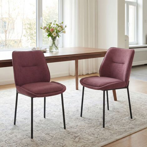 Wahson Lot de 2 Chaises de Salle à Manger en Chenille, Chaise de Cuisine avec Pieds en Métal, Chaise Tapissée pour Salle à Manger/Cuisine, Rouge