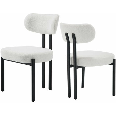 WAHSON OFFICE CHAIRS 2 Chaises en Fausse Fourrure—Chaises Salle à Manger avec Pied Métal, Chaise de Cuisine Confortable Pour Cuisine, Blanc