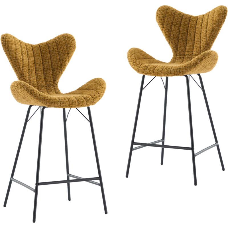 Wahson Lot de 2 Tabourets de Bar en Chenille, Tabourets de Comptoir avec Pieds en Métal, Chaises Haute Moderne pour Bar/Cuisine, Jaune