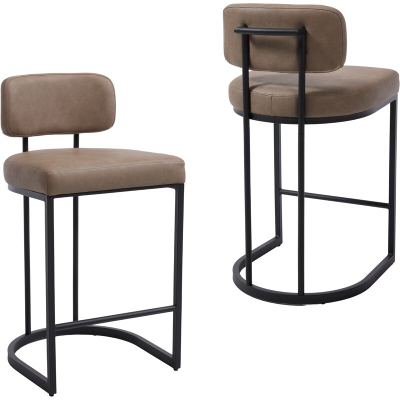 Wahson Office Chairs – Lot de 2 tabourets de bar modernes en cuir synthétique – Dossier rembourré ergonomique – Hauteur d'assise 66 cm – Pour cuisine