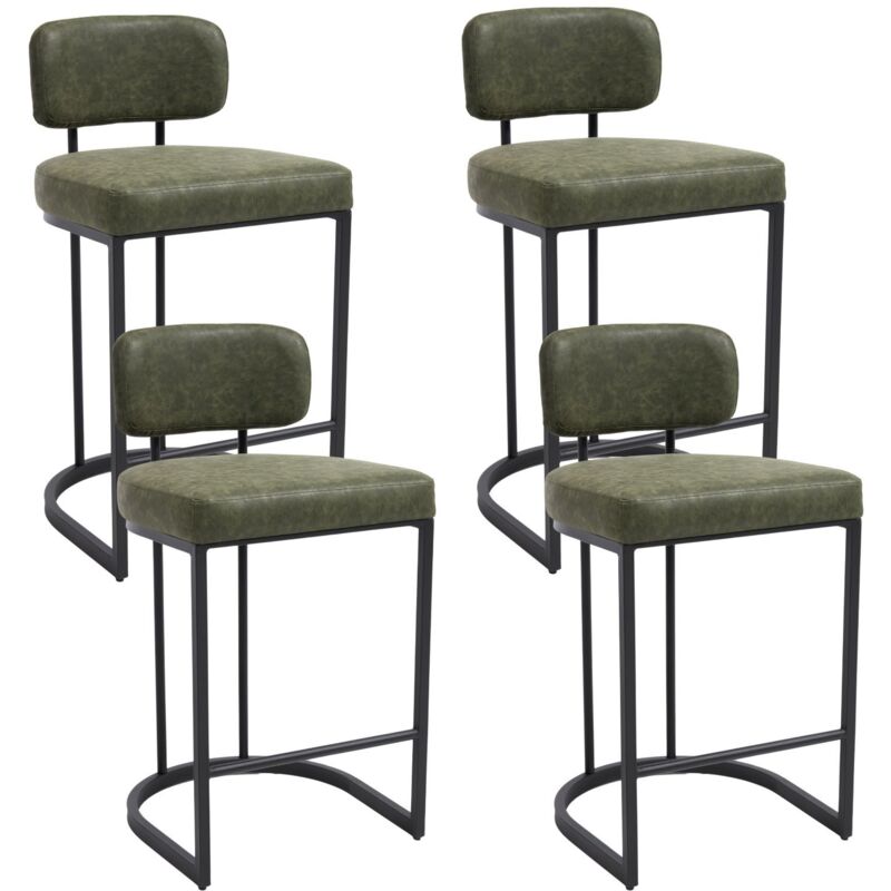 Wahson Lot de 4 Tabourets de bar Modernes en Cuir, Synthétique avec dossier, épais et rembourrés, Chaise de bar pour îlot de cuisine, Vert
