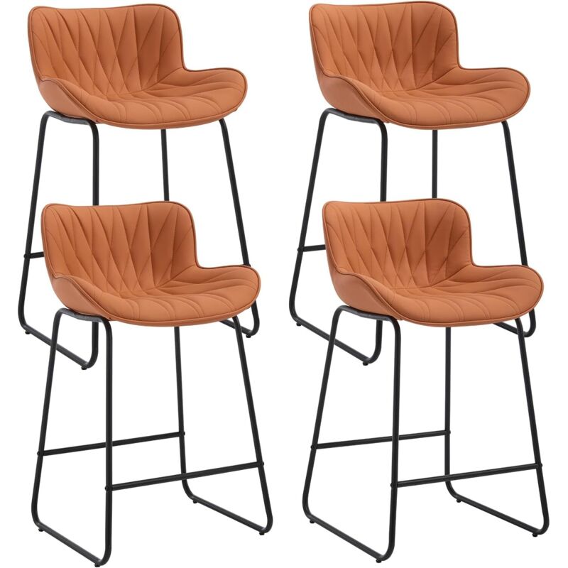 Wahson Lot de 4 Tabourets de en Cuir PU, Chaise de Bar pour Bar et Cuisine, Tabourets de Bar Moderne avec Pieds en Métal, Orange
