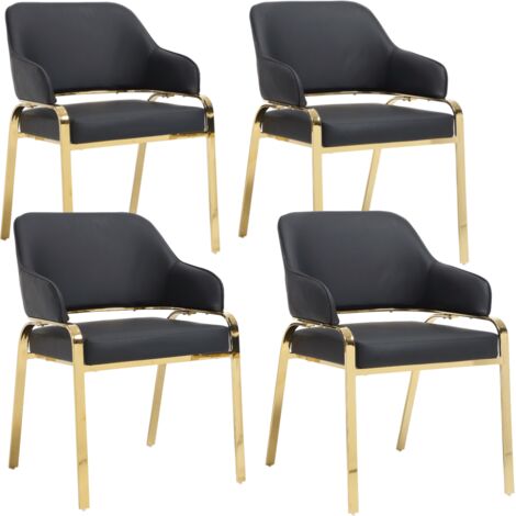 Wahson Lot de 4 Chaises, Chaises de Salle à Manger Modernes Chaises de Cuisine en Cuir PU avec Structure Métallique Dorée, Noir