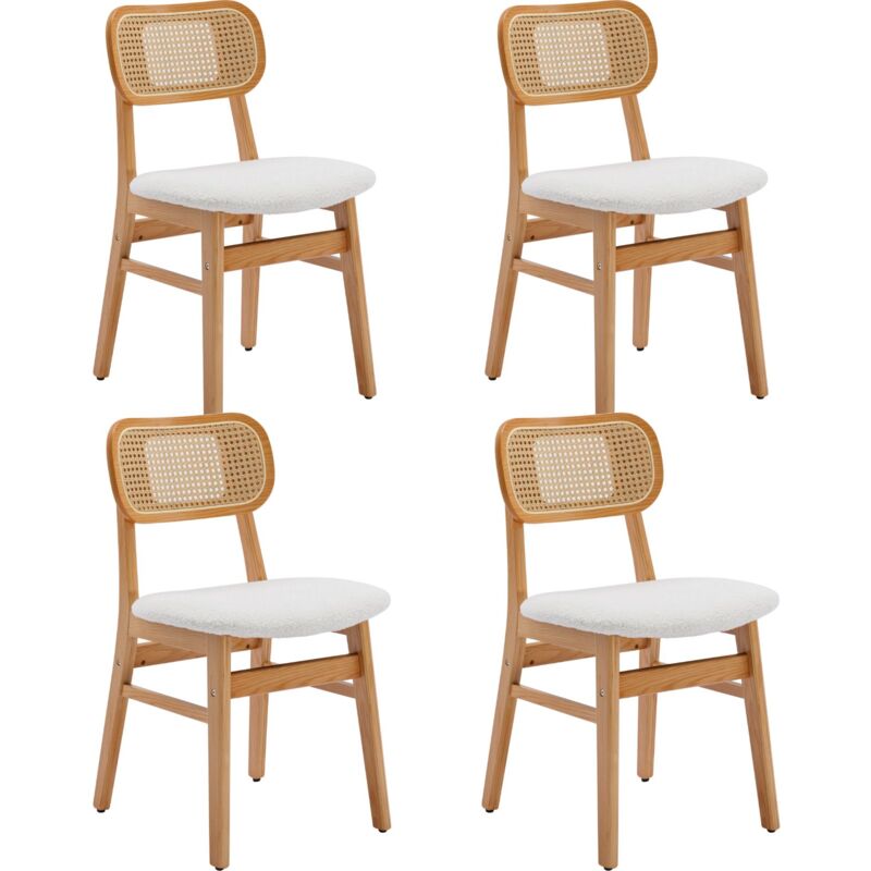Wahson Office Chairs - Wahson Lot de 4 Chaise Salle à Manger en Fausse Fourrure, Chaise en Bois Chaise Rotin Chaise de Cuisine Confortable Pour