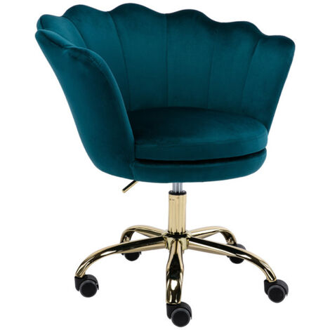 Wahson Office Chairs – Chaise de bureau en velours bleu sarcelle – Hauteur réglable 44-56 cm – Base en métal noir avec roulettes – Confort optimal pour bureau et salon