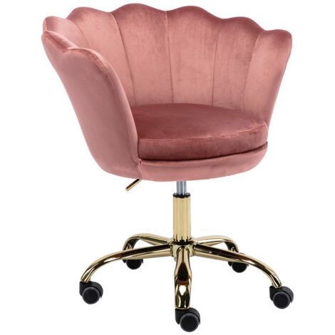 Wahson Office Chairs – Chaise de bureau en velours rose – Hauteur réglable 44-56 cm – Base métal noir avec roulettes – Confort et design élégant